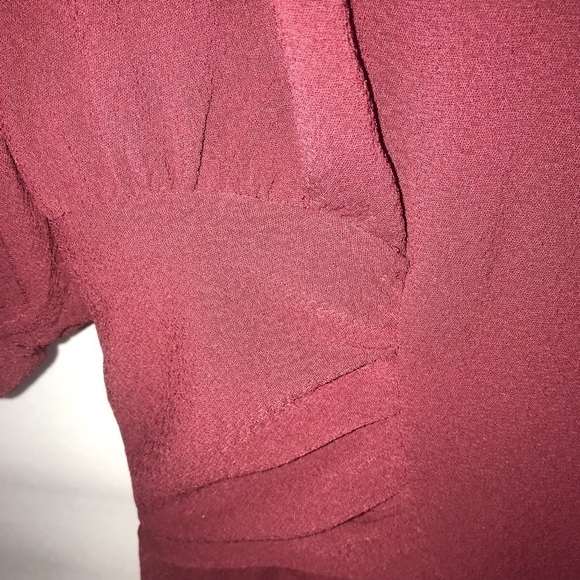 Women's Express Burgundy Short Sleeve Modest Dress - Picture 8 of 13